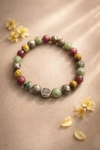 Raj Yog Bracelet | Natural Gemstone Bracelet with Ruby Jade Tiger Eye & Pyrite Beads | Success & Prosperity Bracelet