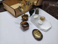 Premium Crystal Money & Abundance Kit | Feng Shui Wealth Grid with Selenite Plate Pyrite Ganpati Citrine Tiger Eye & Money Tree