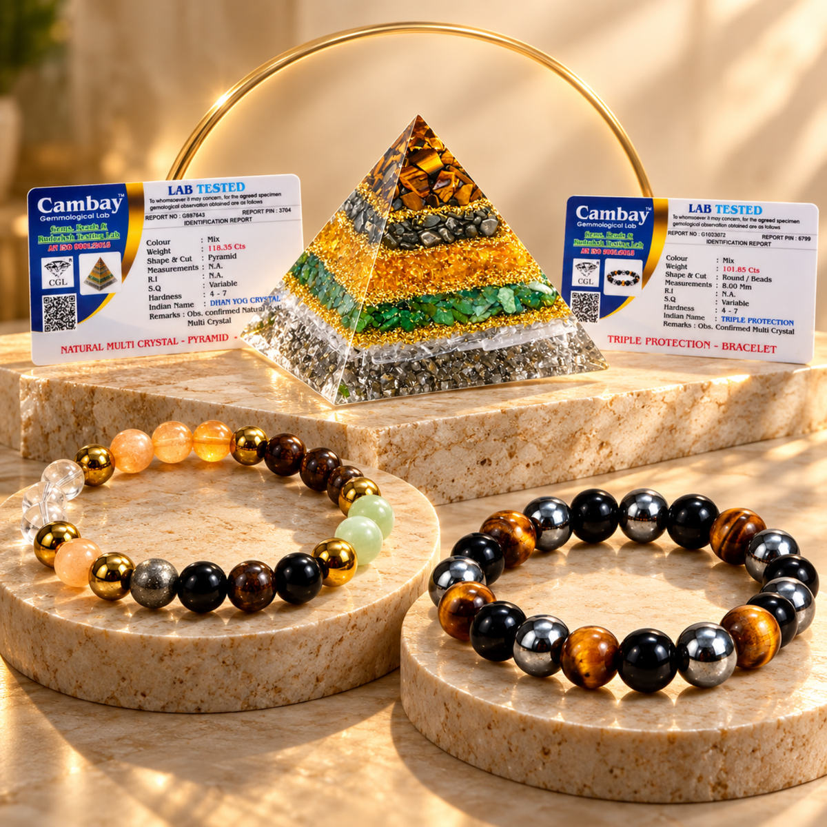 Dhanyog Pyramid & Dhanyog Bracelet Combo | Wealth, Prosperity & Positive Energy | FREE Triple Protection Bracelet