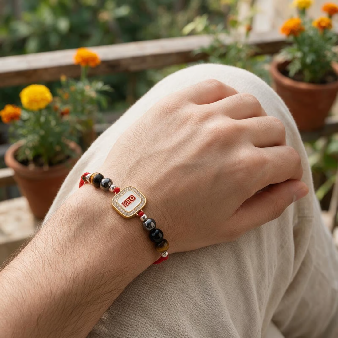 Bro Rakhi | Premium Bead Rakhi with Tiger Eye Hematite & Black Obsidian Stones | Handmade Raksha Bandhan Rakhi for Brother | Symbol of Protection Confidence & Positivity