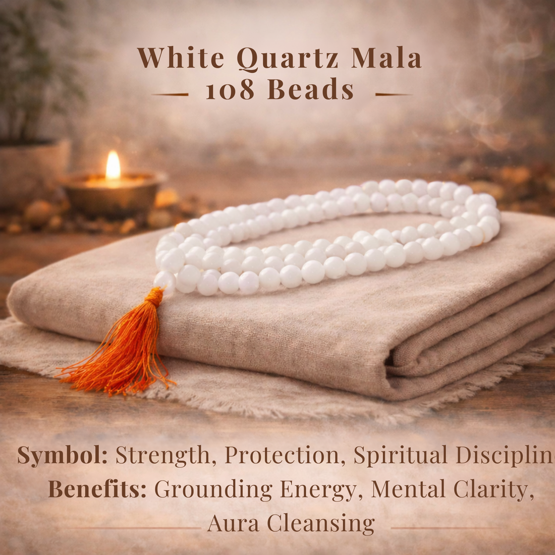 White Quartz Mala 108 Beads for Love, Healing & Emotional Balance