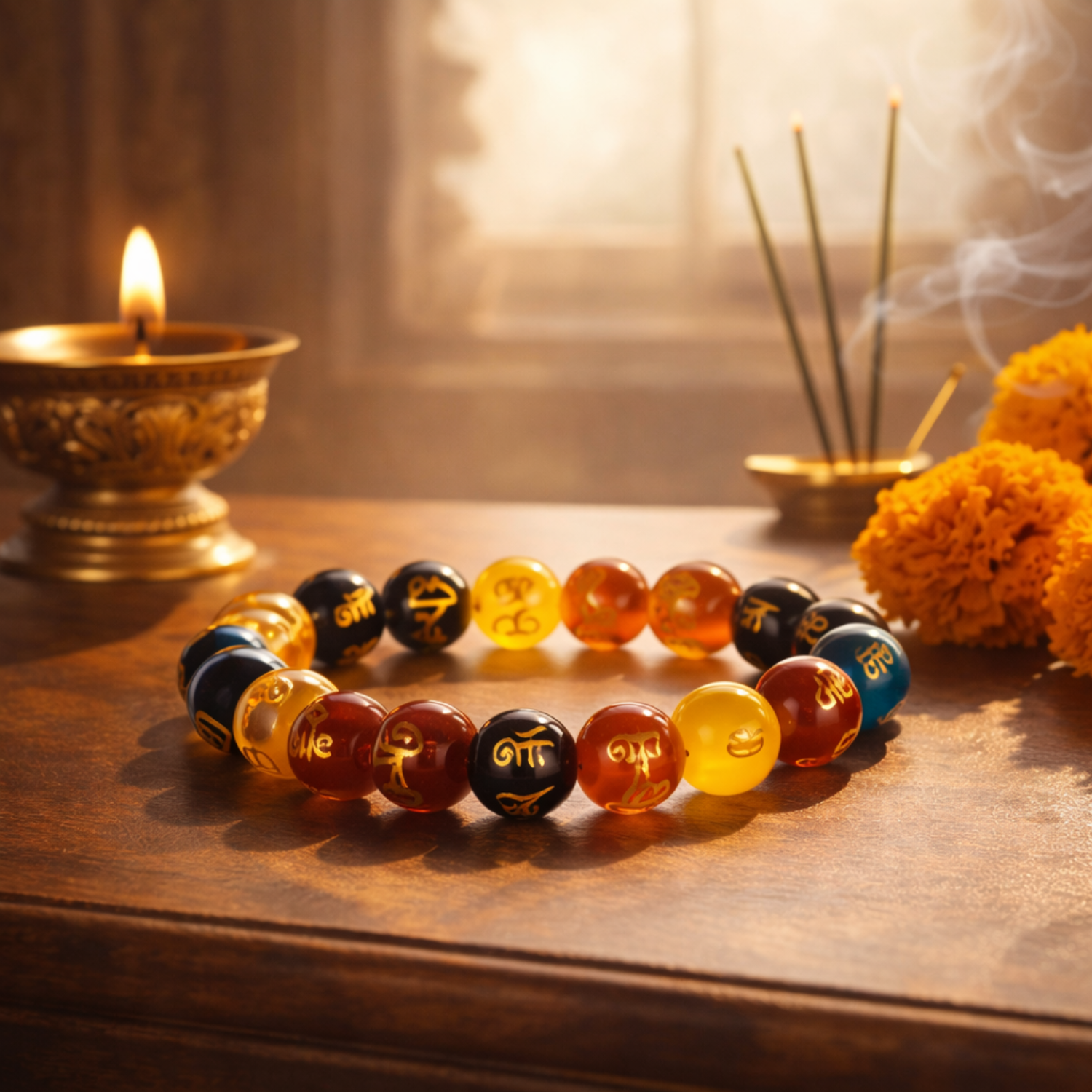 Om Mani Padmane Multi Onyx Bracelet