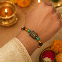 Money Magnet Rakhi | Handmade Raksha Bandhan Rakhi with Citrine Green Aventurine Pyrite & Tiger Eye Beads