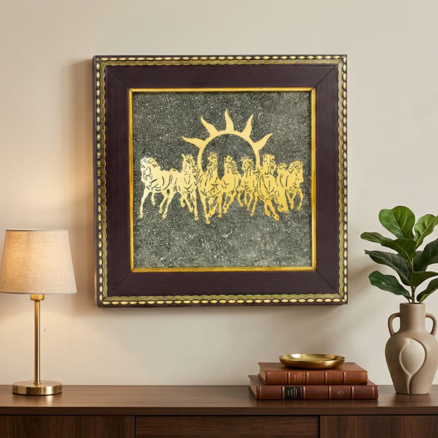 7 Horses on Raw Pyrite Frame | 7 Inches | Prosperity Décor