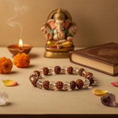 Clear Quartz with 5 Mukhi Indonesian Rudraksh Bracelet