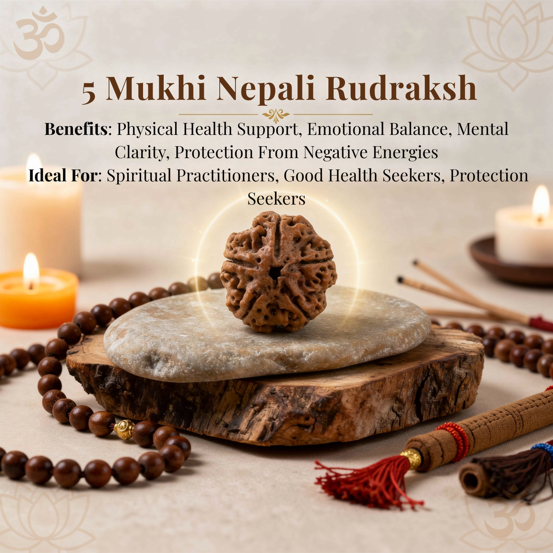 5 Mukhi Nepali Rudraksha Bead for Peace, Wisdom & Spiritual Growth