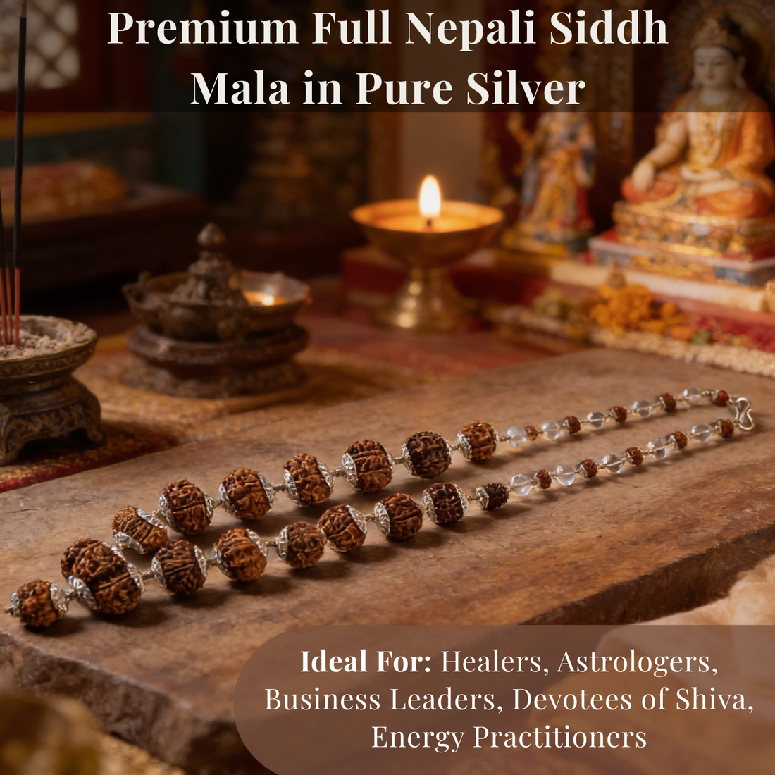 Premium Full Nepali Siddh Mala in Pure Silver for Spiritual Power & Protection