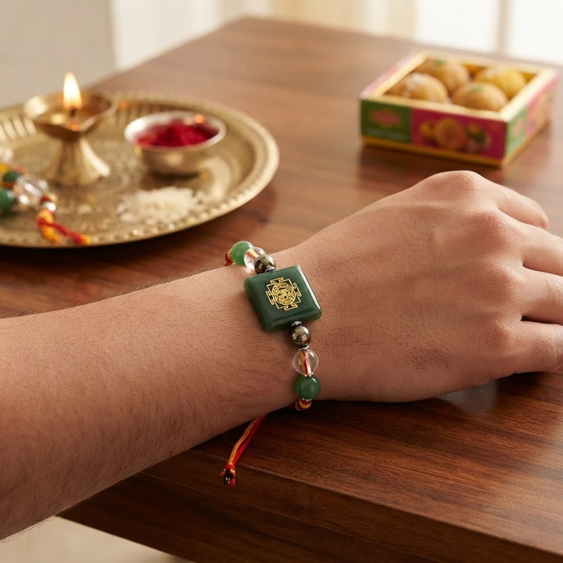Dhan Yog Rakhi | Handmade Raksha Bandhan Rakhi with Premium Beads & Dhan Yog Charm | Symbol of Wealth Prosperity Success & Positive Energy