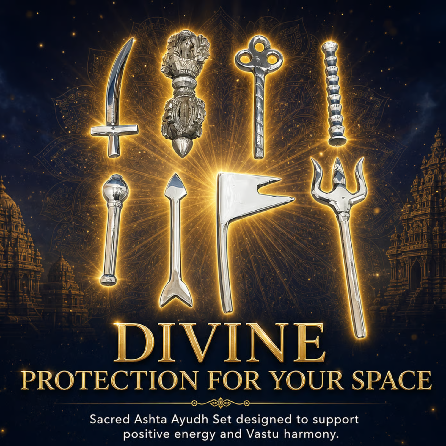 Ashta Ayudh Set for Vastu Dosha Removal & Negative Energy Protection (Brass)
