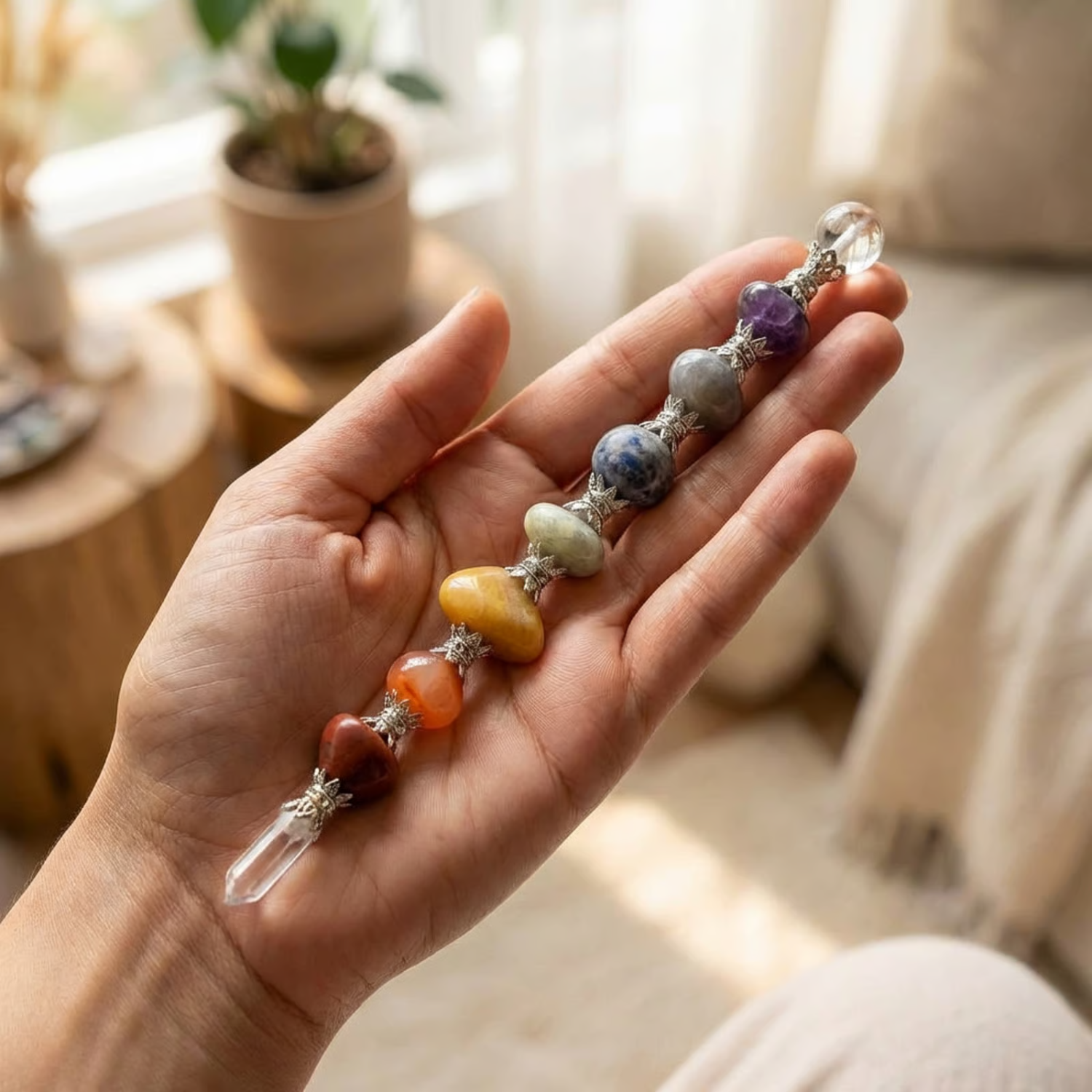 Seven Chakra Tumbled Stone Wellness Stick – Chakra Balancer & Energy Healing Tool