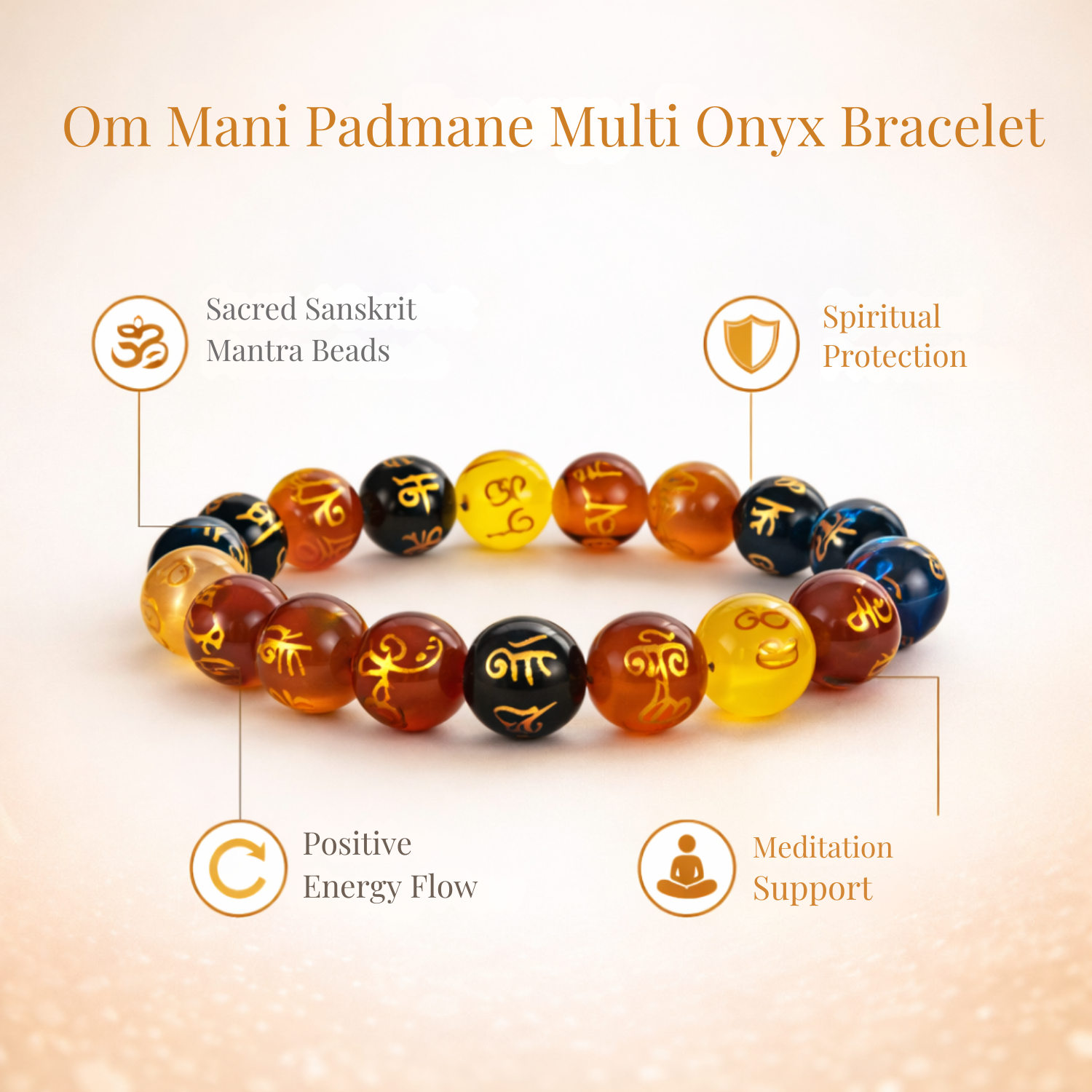 Om Mani Padmane Multi Onyx Bracelet
