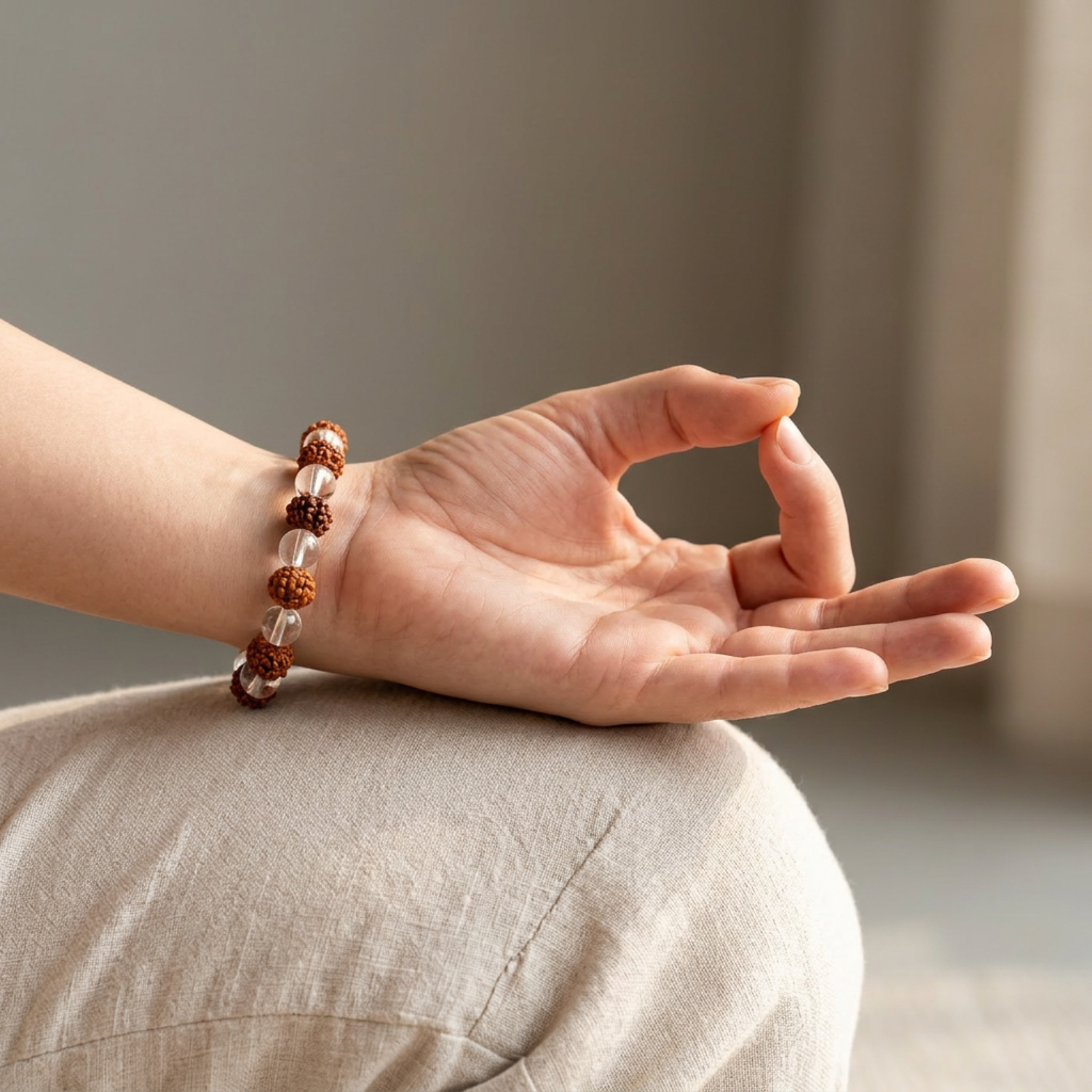 Clear Quartz with 5 Mukhi Indonesian Rudraksh Bracelet
