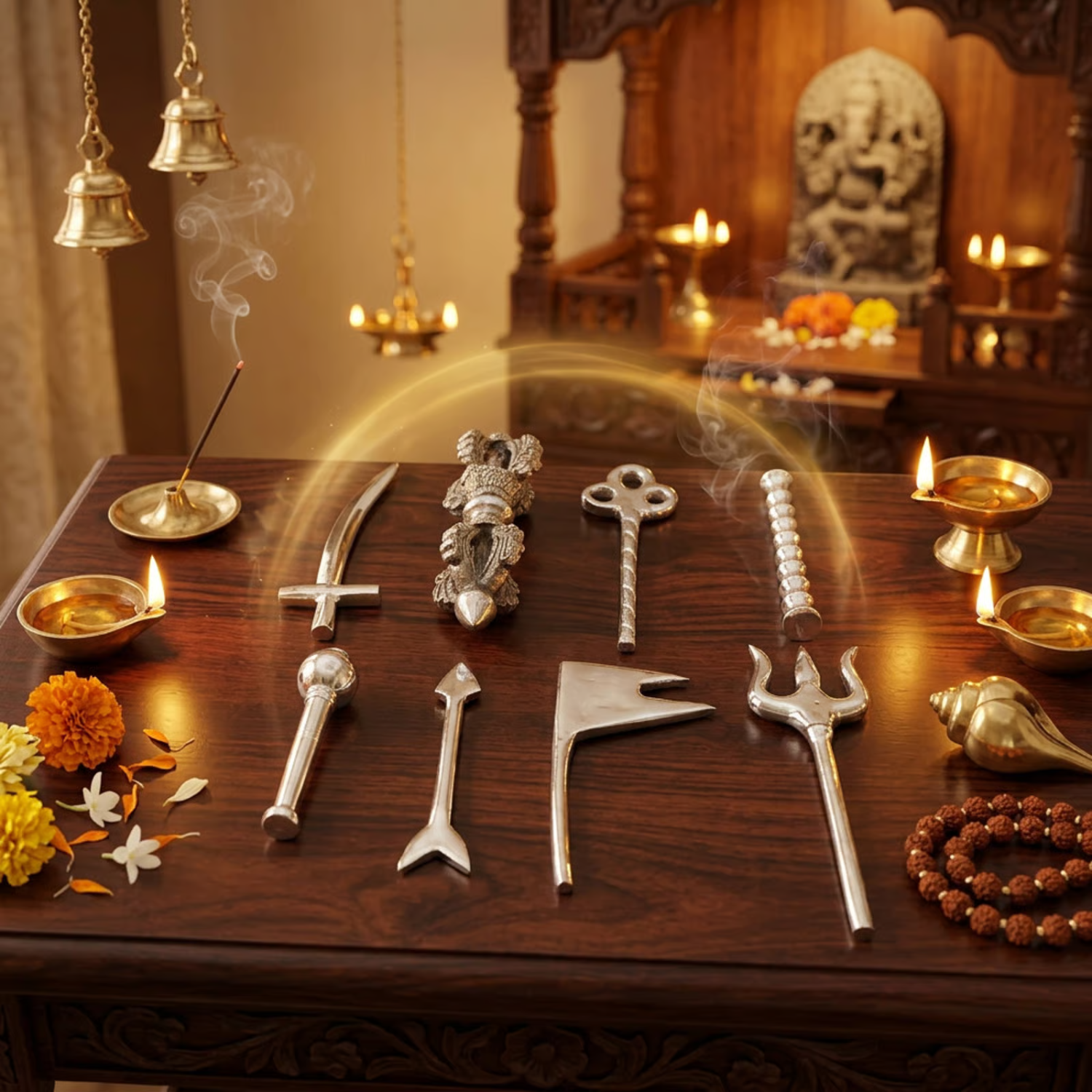 Ashta Ayudh Set for Vastu Dosha Removal & Negative Energy Protection (Brass)