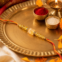 Pyramid Citrine Rakhi | Handmade Raksha Bandhan Rakhi with Natural Citrine Beads & Pyramid Centerpiece | Symbol of Success Happiness & Positivity for Brother