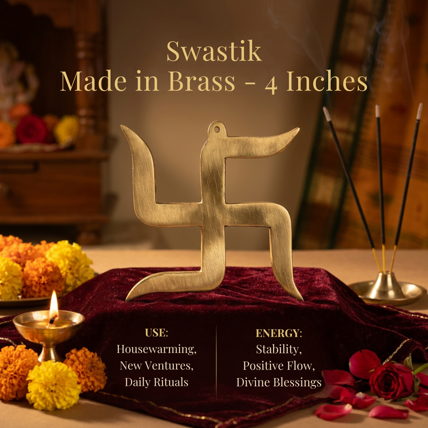 4 Inches Swastik Made in Brass