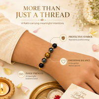 Triple Protection Rakhi | Handmade Raksha Bandhan Rakhi with Hematite Tiger Eye & Obsidian Beads | Symbol of Protection Grounding Confidence & Positivity