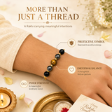 Triple Protection Rakhi | Handmade Raksha Bandhan Rakhi with Hematite Tiger Eye & Obsidian Beads | Symbol of Protection Grounding Confidence & Positivity