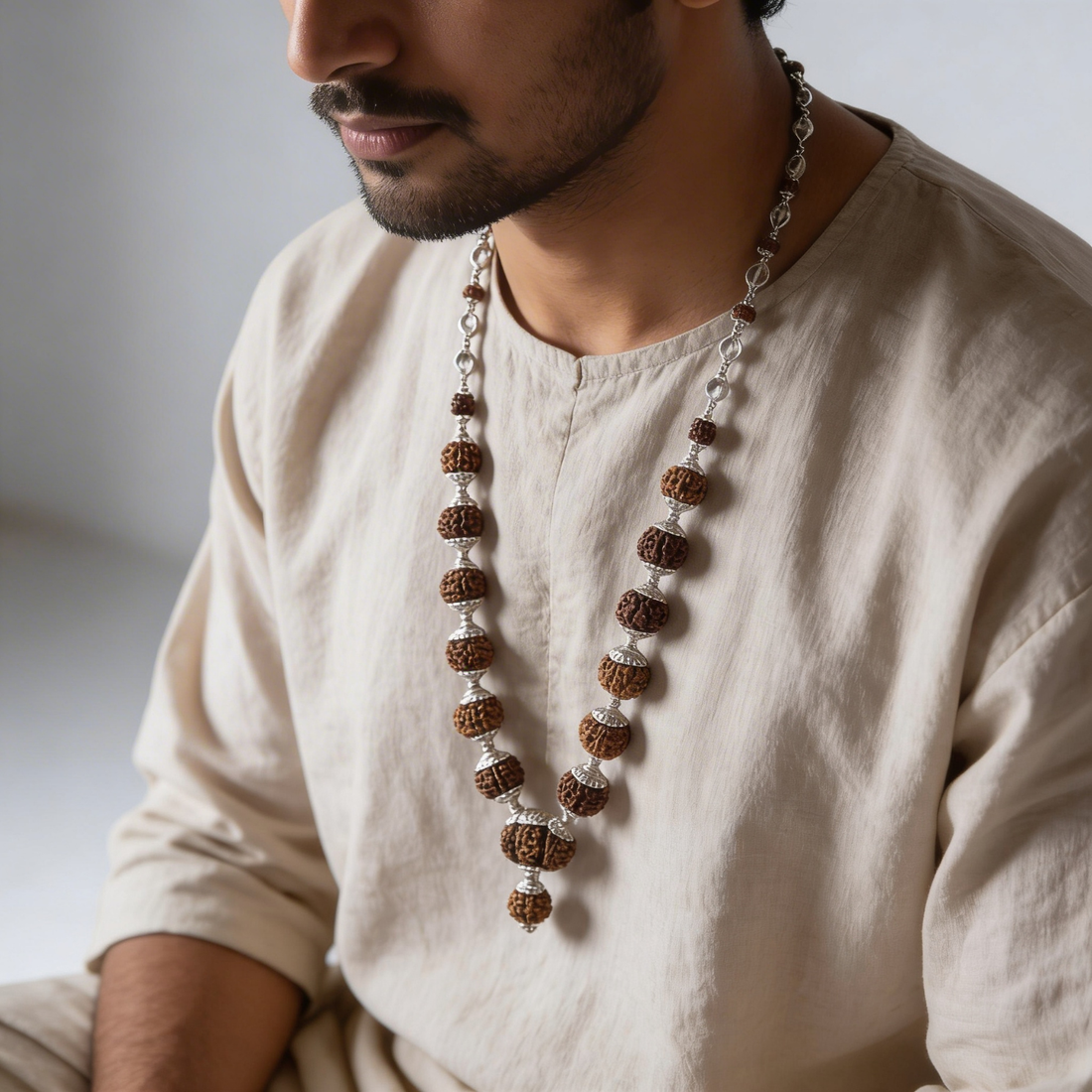 Premium Full Nepali Siddh Mala in Pure Silver for Spiritual Power & Protection