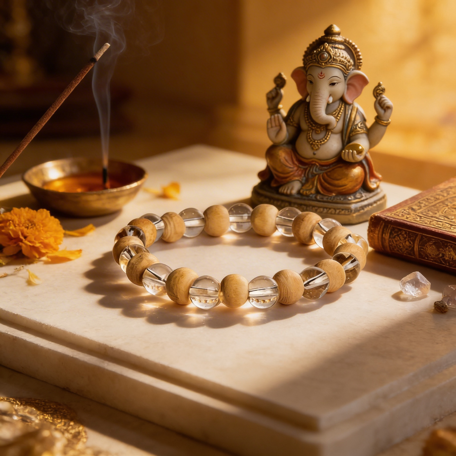 Tulsi and Clear Quartz Bracelet