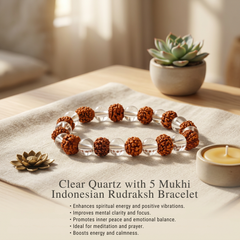 Clear Quartz with 5 Mukhi Indonesian Rudraksh Bracelet