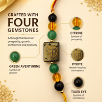 Money Magnet Rakhi | Handmade Raksha Bandhan Rakhi with Citrine Green Aventurine Pyrite & Tiger Eye Beads
