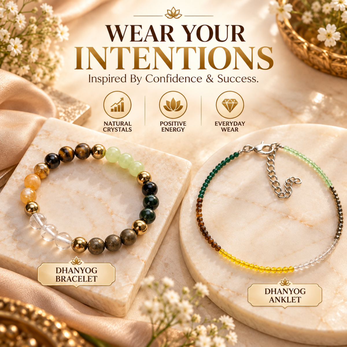Citrine, Dhan Laxmi & Dhanyog Pyramid Combo with Dhanyog Bracelet & Anklet | FREE Triple Protection Bracelet