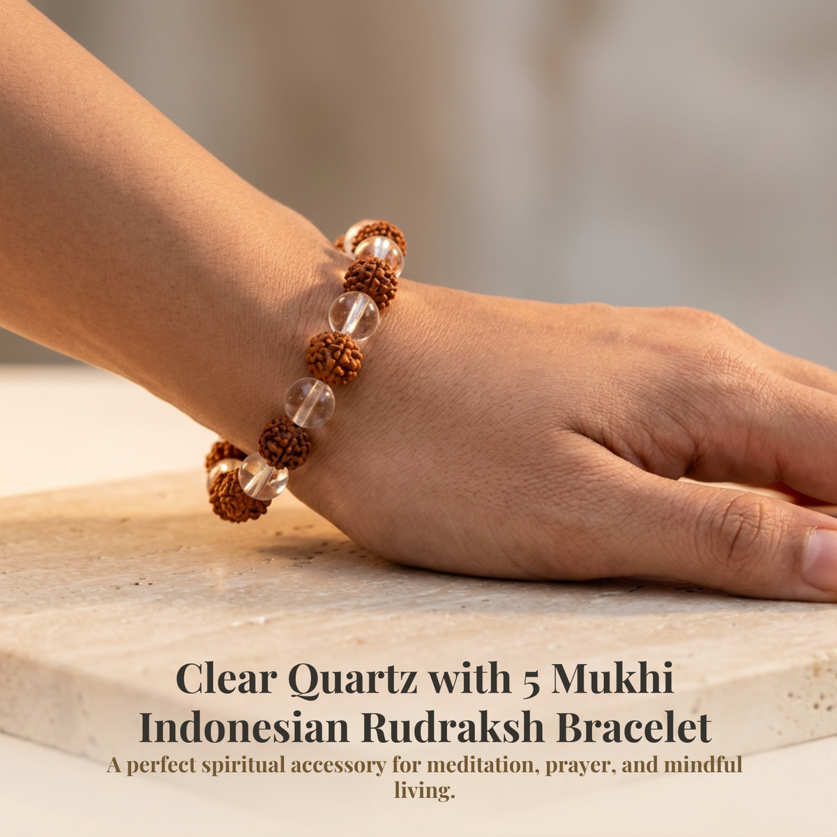 Clear Quartz with 5 Mukhi Indonesian Rudraksh Bracelet