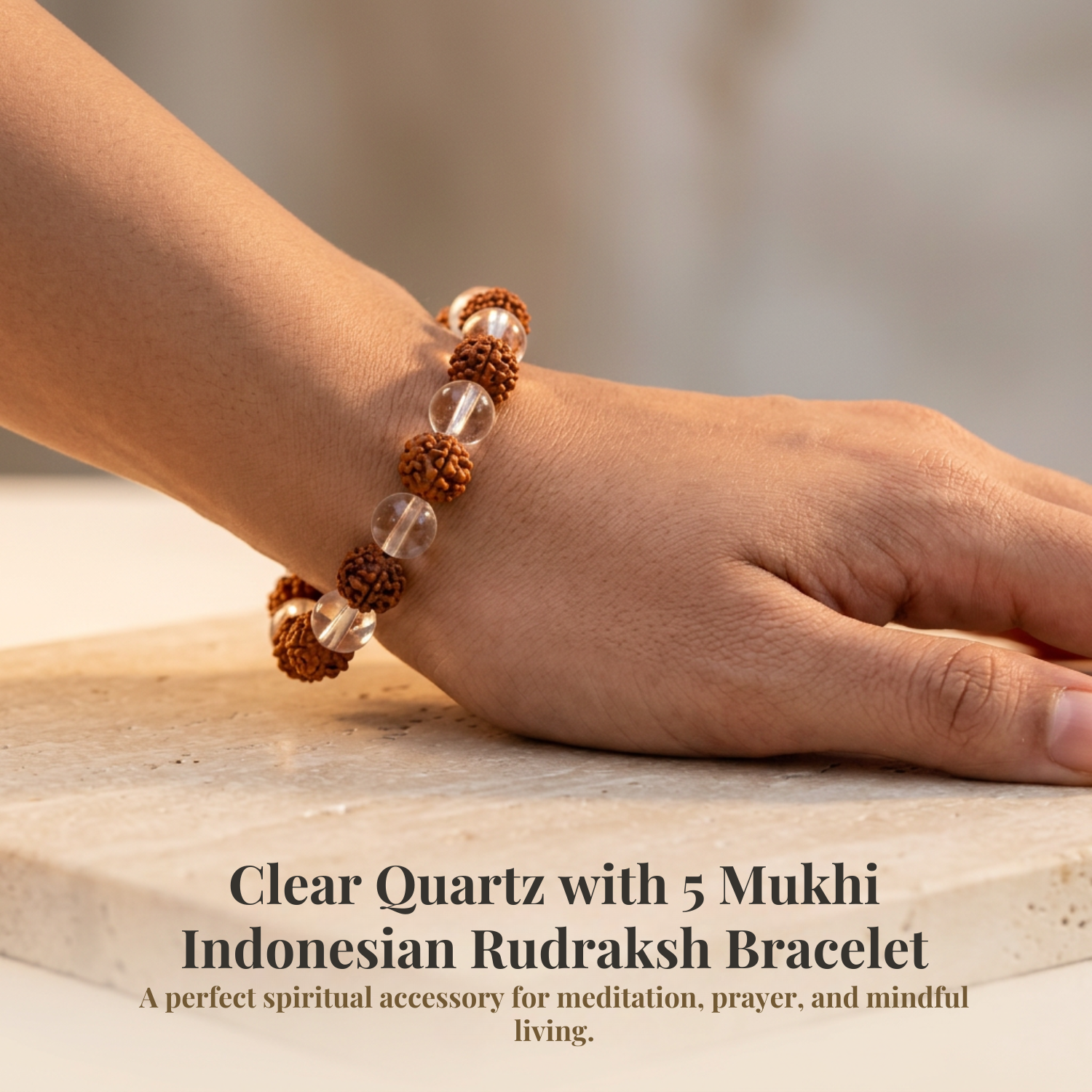 Clear Quartz with 5 Mukhi Indonesian Rudraksh Bracelet
