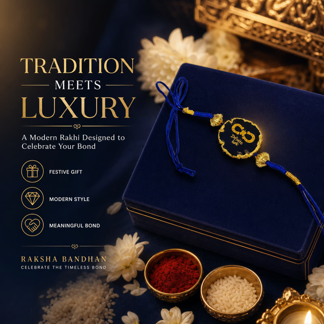 Natural Stone Raksha Bandhan Rakhi | Premium Black Crystal Rakhi Bracelet for Brother | Handcrafted Design with Elegant Finish