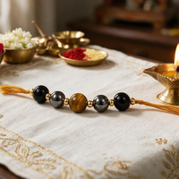 Triple Protection Rakhi | Handmade Raksha Bandhan Rakhi with Hematite Tiger Eye & Obsidian Beads | Symbol of Protection Grounding Confidence & Positivity
