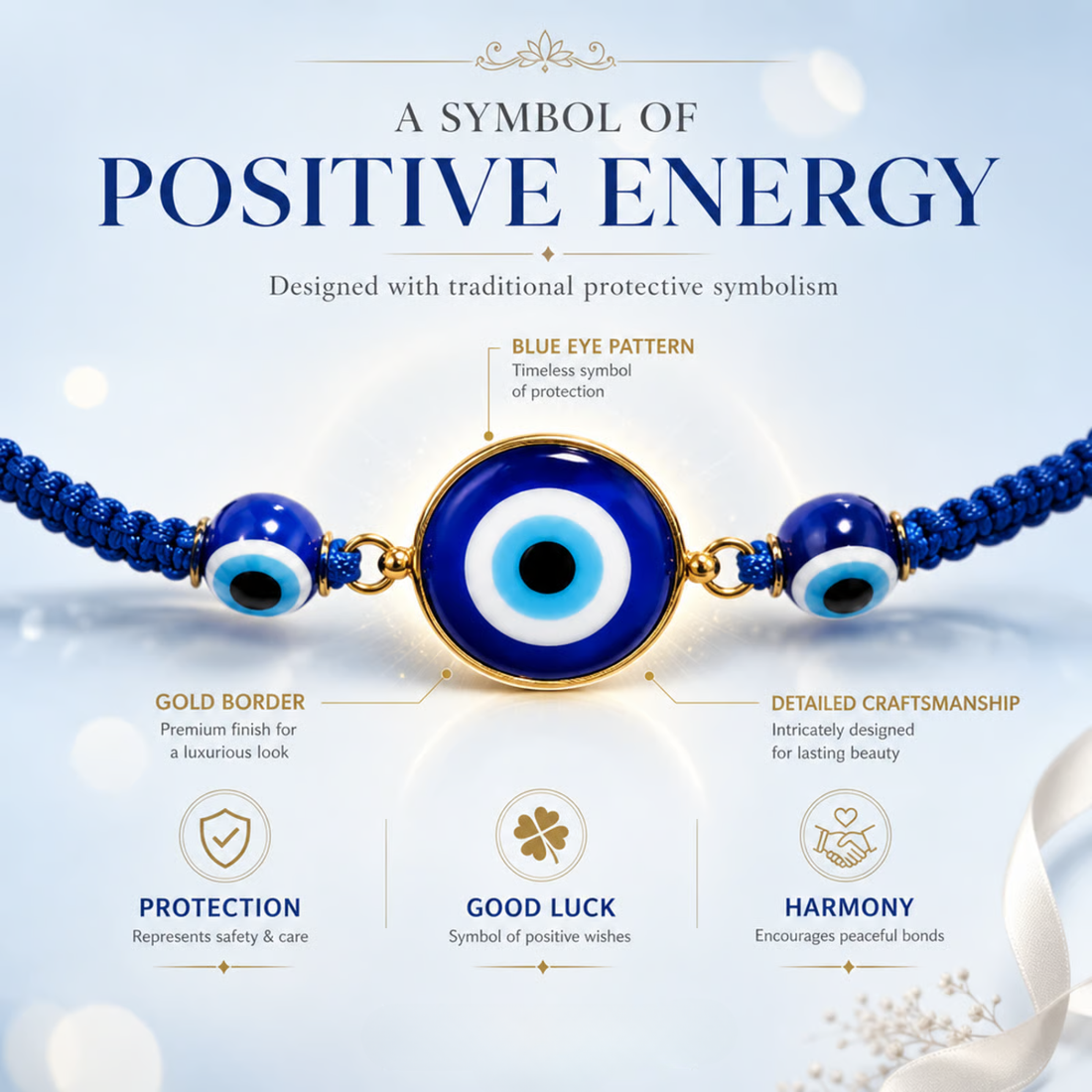 Evil Eye Rakhi | Handmade Raksha Bandhan Rakhi with Blue Evil Eye Charm | Symbol of Protection Good Luck Positivity & Harmony for Brother