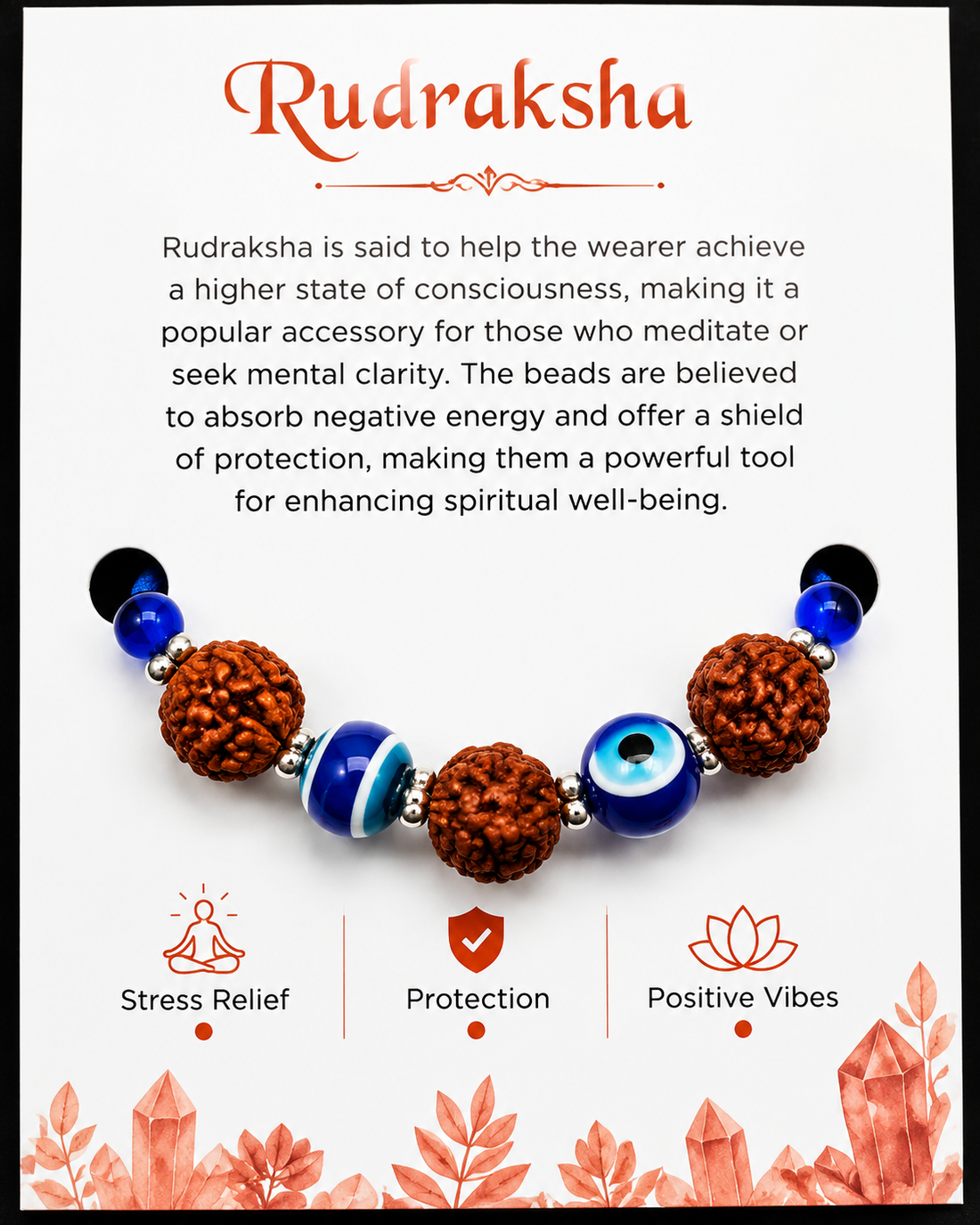 Rudraksha Rakhi | Handmade Raksha Bandhan Rakhi with Natural Rudraksha Beads & Evil Eye Design | Symbol of Protection Mental Clarity & Positive Energy