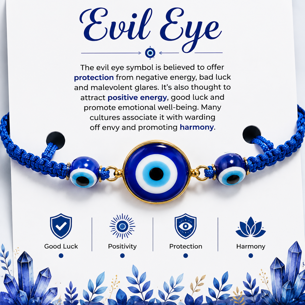Evil Eye Rakhi | Handmade Raksha Bandhan Rakhi with Blue Evil Eye Charm | Symbol of Protection Good Luck Positivity & Harmony for Brother