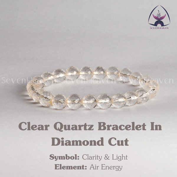 Clear Crystal Quartz Bracelet in Diamond Cut