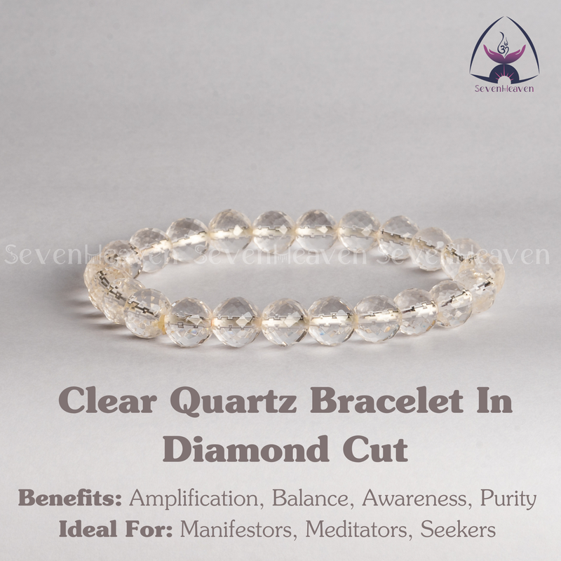 Clear Crystal Quartz Bracelet in Diamond Cut