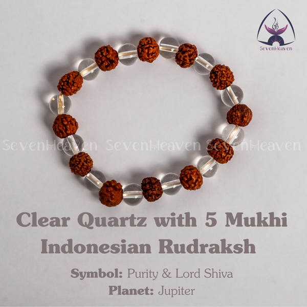Clear Quartz with 5 Mukhi Indonesian Rudraksh