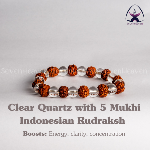 Clear Quartz with 5 Mukhi Indonesian Rudraksh