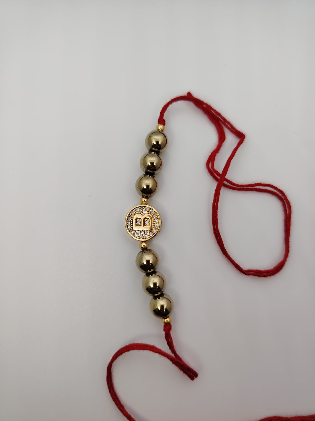 Premium Gold Pyrite Bead Rakhi Bracelet for Brother | Personalized Initial B Raksha Bandhan Rakhi | Handmade Lucky Charm Design