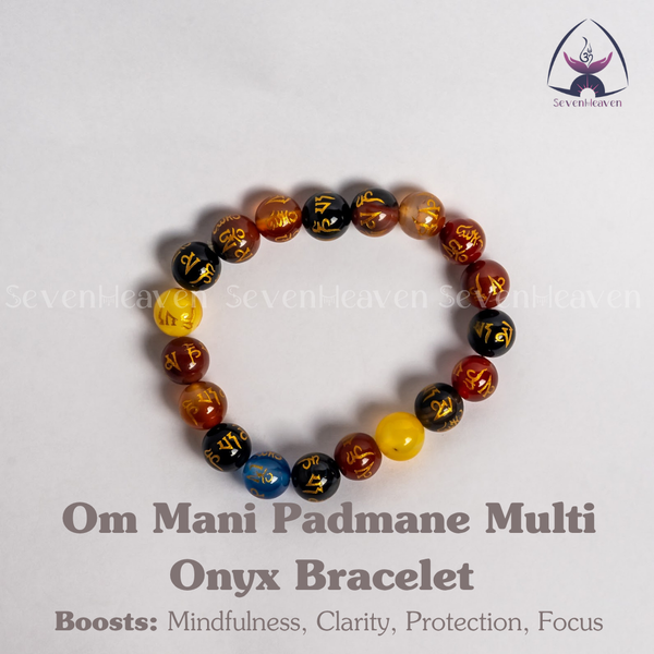 Om Mani Padmane Multi Onyx Bracelet