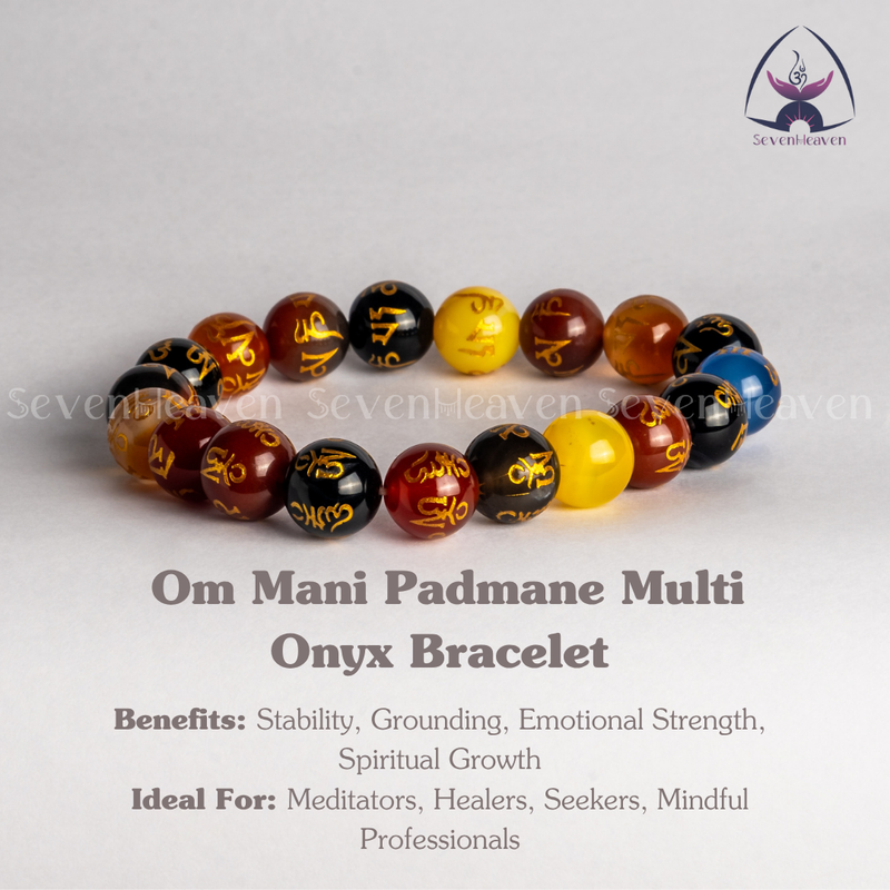 Om Mani Padmane Multi Onyx Bracelet