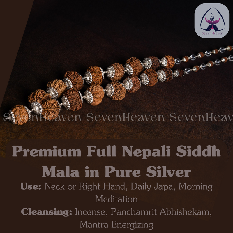 Premium Full Nepali Siddh Mala in Pure Silver