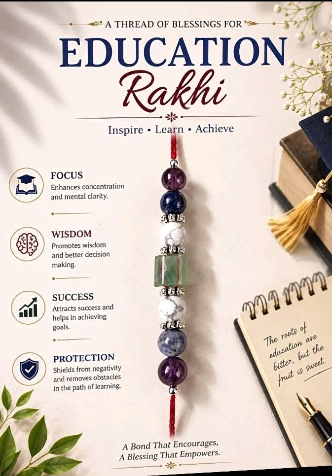 Education Rakhi | Handmade Raksha Bandhan Rakhi with Gemstone Beads | Supports Focus Wisdom Success & Protection