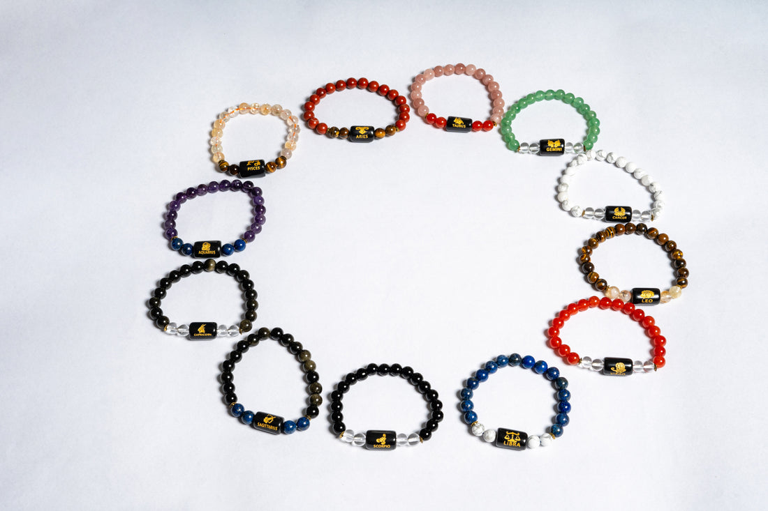 Zodiac Crystal Bracelet Collection | Natural Stone Astrology Bracelet for Men & Women | Personalized Zodiac Sign Charm Bracelet