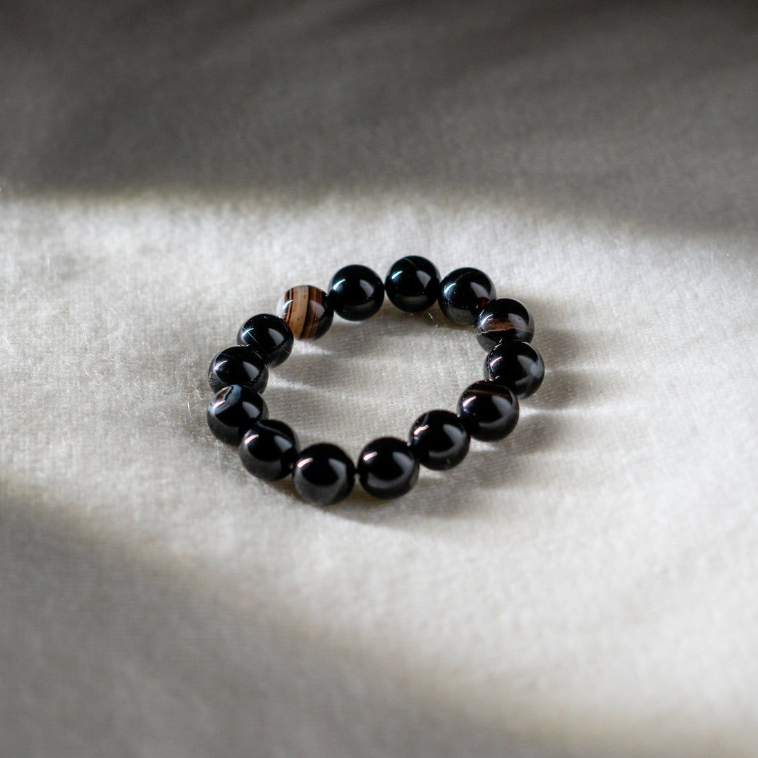 14mm Black Hakik Bracelet | Natural Sulemani Agate Protection Stone