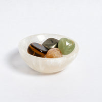 Selenite Money Bowl with Pyrite Citrine Green Aventurine & Tiger Eye Crystals | Wealth & Prosperity Crystal Decor