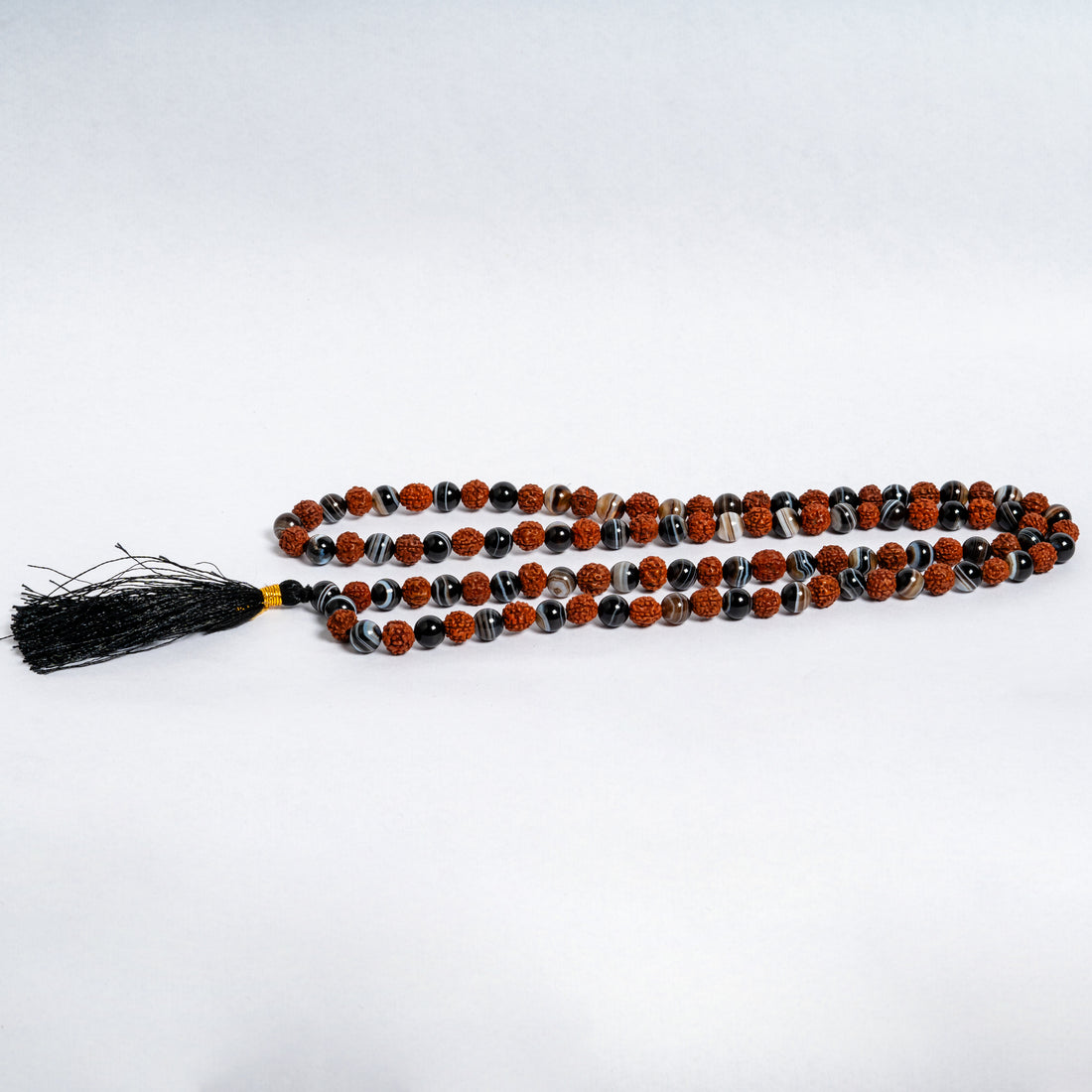 Pyrite & Rudraksha Mala | Natural Gemstone Beads Necklace for Meditation, Protection & Positive Energy