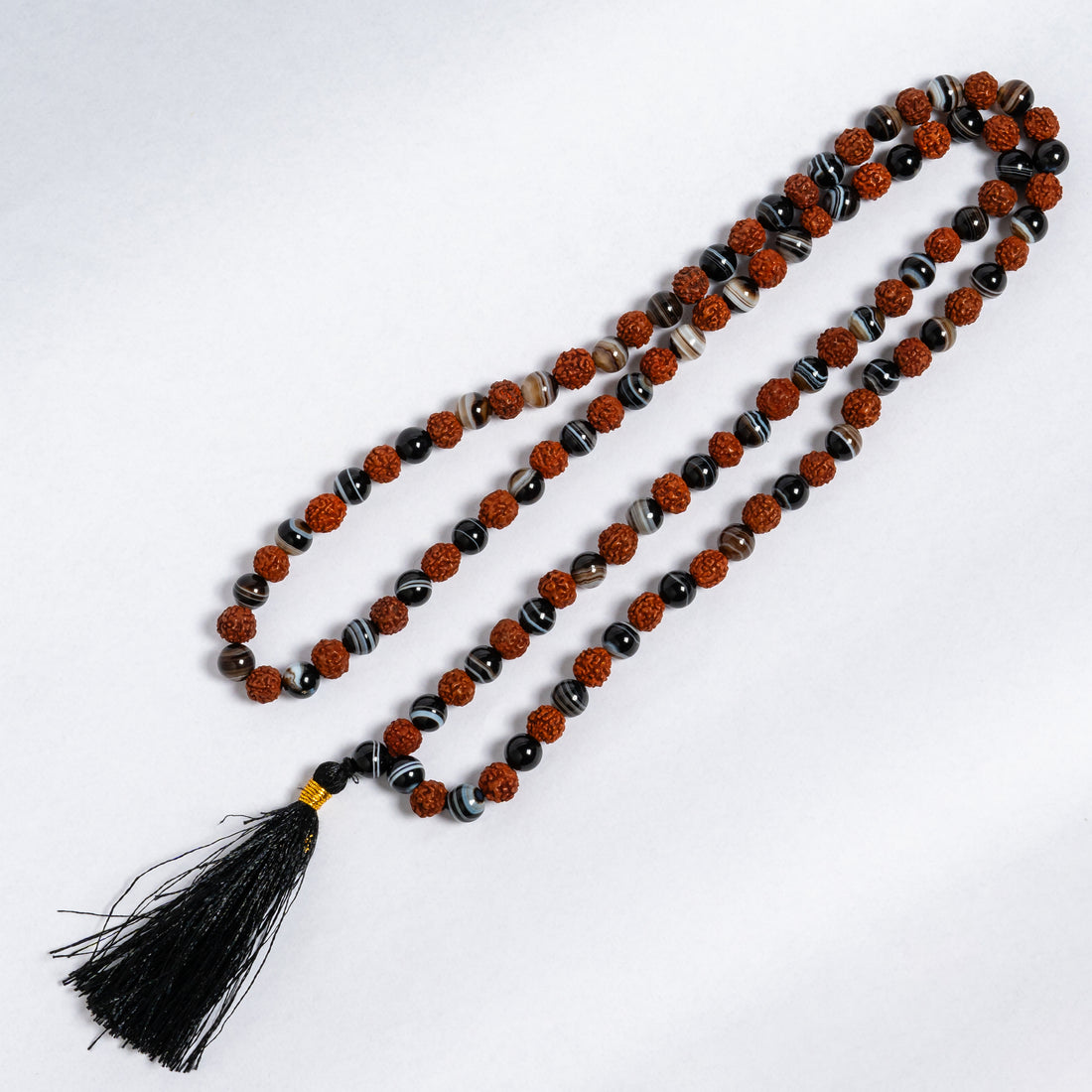 Pyrite & Rudraksha Mala | Natural Gemstone Beads Necklace for Meditation, Protection & Positive Energy