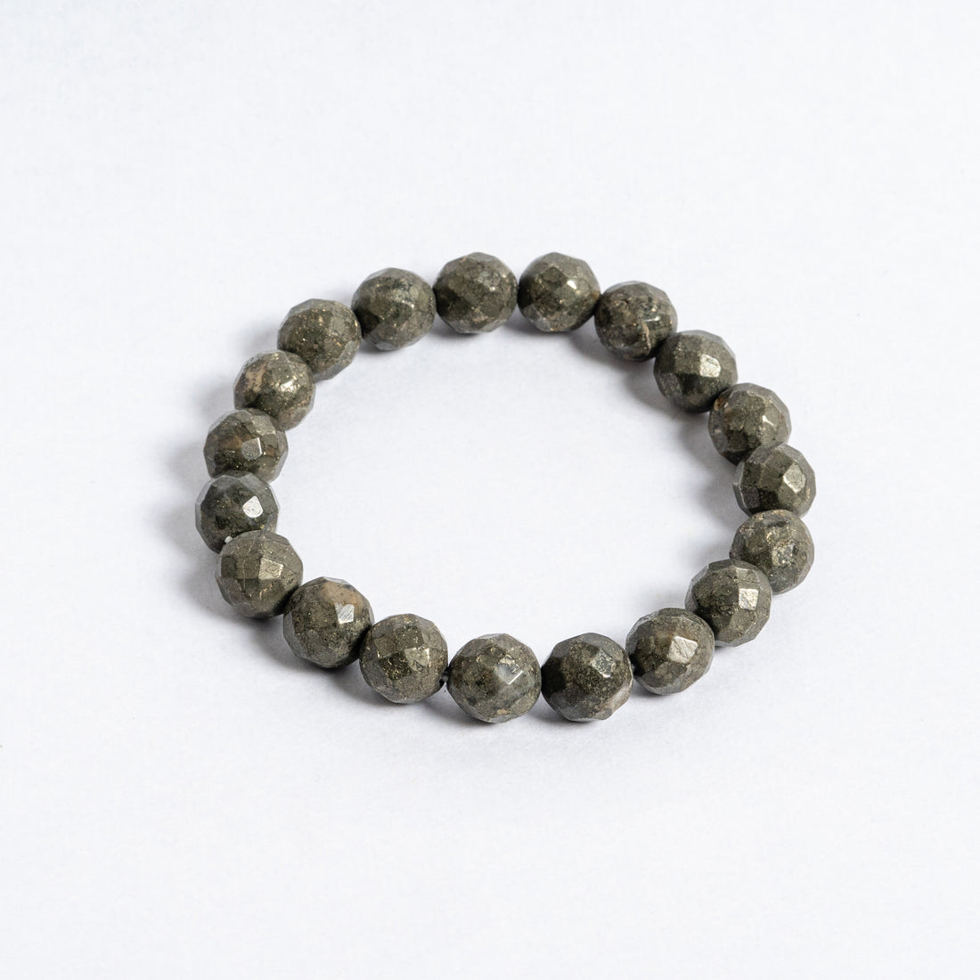 Natural Pyrite Bracelet | 10mm Diamond Cut Crystal Bead Bracelet for Energy Balance Protection Focus & Spiritual Wellness