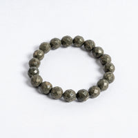 Natural Pyrite Bracelet | 10mm Diamond Cut Crystal Bead Bracelet for Energy Balance Protection Focus & Spiritual Wellness