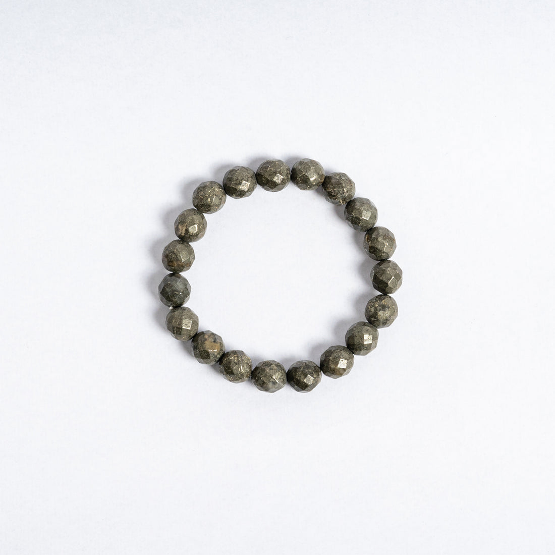 Natural Pyrite Bracelet | 10mm Diamond Cut Crystal Bead Bracelet for Energy Balance Protection Focus & Spiritual Wellness